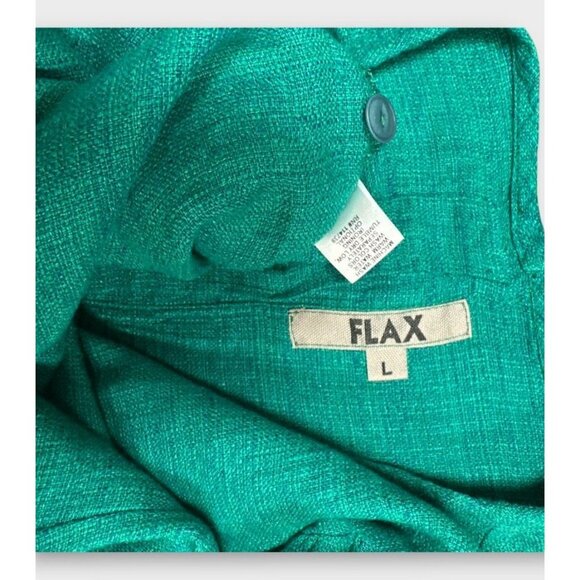 FLAX Womens Maxi Dress Size L Teal 100% Linen Long Sleeve Pockets Lagenlook - Picture 10 of 10